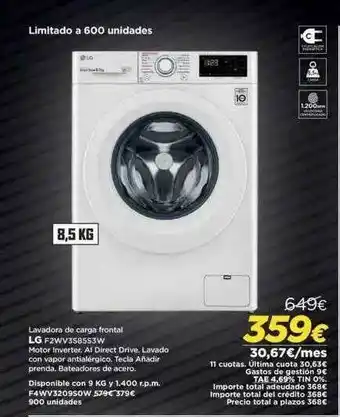 El Corte Inglés Lavadora De Carga Frontal Lg F2wv358553w oferta