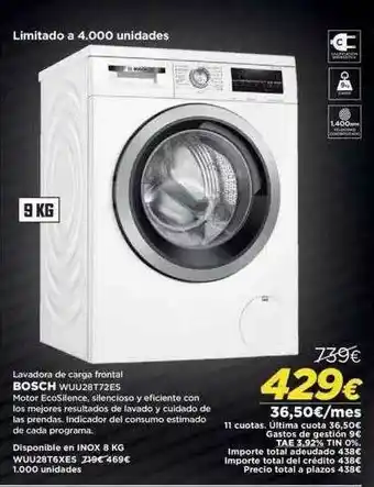 El Corte Inglés Lavadora De Carga Frontal Bosch Wuu28t72es oferta