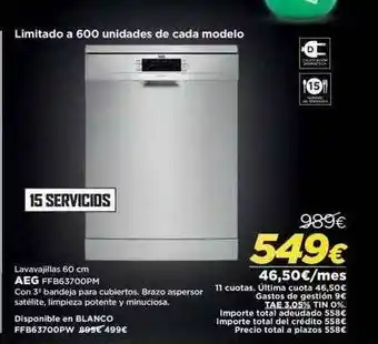 El Corte Inglés Lavavajillas 60 Cm Aeg Ffb63700pm oferta