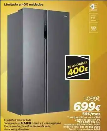 El Corte Inglés Frigorifico Side By Side Total No Frost Haier Series 3 Hsr3918enpg oferta