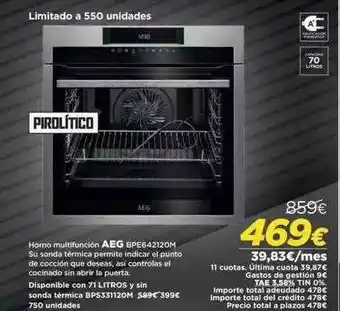 El Corte Inglés Horno Multifunción Aeg Bpe642120m oferta