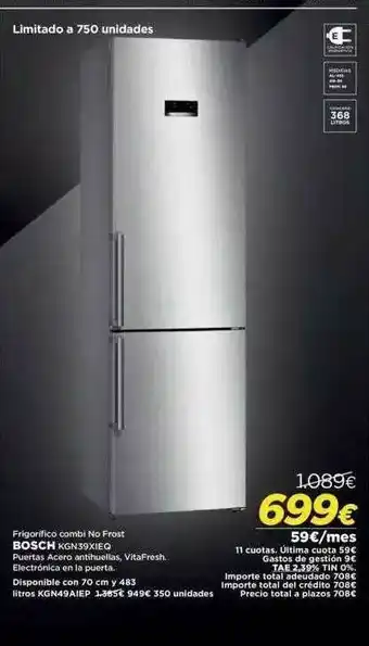 El Corte Inglés Frigorifico Combi No Frost Bosh Kgn39xieq oferta