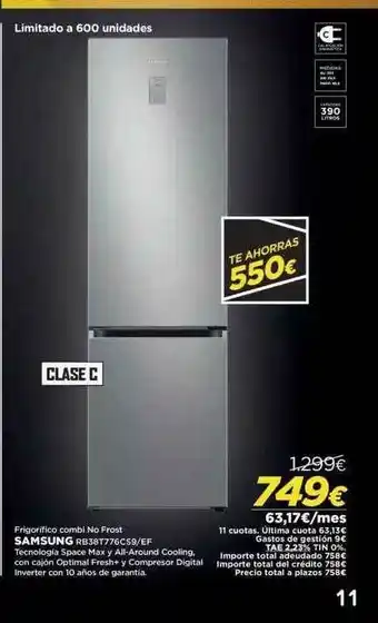 El Corte Inglés Frigorifico Combi No Frost Samsung Rb38t776c59 Ef oferta