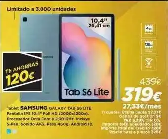 El Corte Inglés Tablet Samsung Galaxy Tab S6 Lite oferta