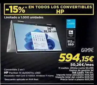 El Corte Inglés Convertible 2 En 1 Hp Pavillon 14-dy0007ns X 360 oferta