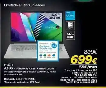 El Corte Inglés Portátil Asus Vivobook 15 Oled K513ea-l11253t oferta