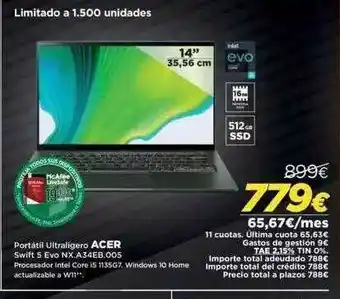 El Corte Inglés Portátil Ultraligero Acer Swift 5 Evo Nx.a34eb.005 oferta