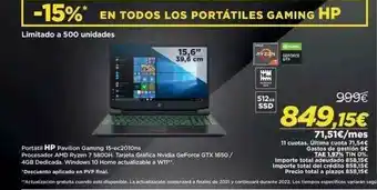 El Corte Inglés Portátil Hp Pavilion Gaming 15-ec2010ns oferta