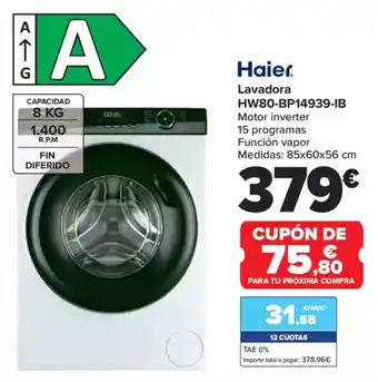 Carrefour HAIER Lavadora HW80-BP14939-IB oferta