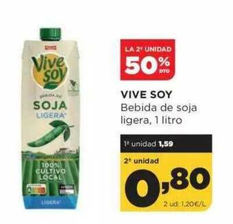 Alimerka La 2a Unidad 50% Dto. Vive Soy Bebida De Soja Ligera oferta