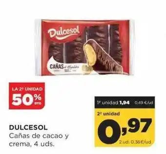 Alimerka La 2a Unidad 50% Dto. Dulcesol Cañas De Cacao Y Crema oferta