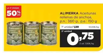Alimerka La 2a Unidad 50% Dto. Alimerka Aceitunas Rellenas De Anchoa oferta