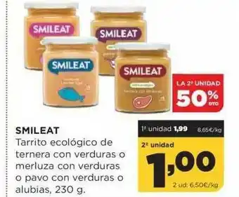 Alimerka La 2a Unidad 50% Dto. Smileat Tarrito Ecológico De Ternera Con Verduras O Merluza Con Verduras O Pavo Con Verduras O Alubias oferta