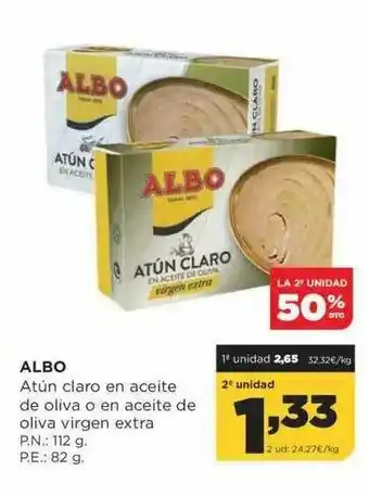 Alimerka La 2a Unidad 50% Dto. Albo Atún Claro En Aceite De Oliva O En Aceite De Oliva Virgen Extra oferta