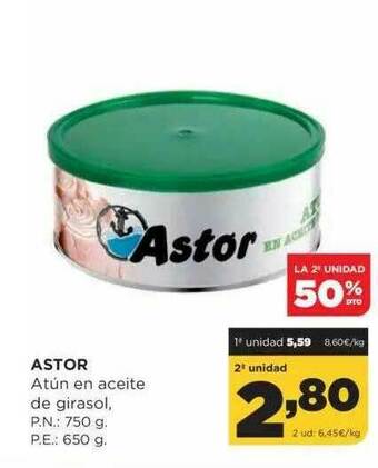 Alimerka La 2a Unidad 50% Dto. Astor Atún En Aceite De Girasol oferta