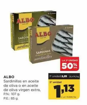 Alimerka La 2a Unidad 50% Dto. Albo Sardinillas En Aceite De Oliva O En Aceite De Oliva Virgen Extra oferta