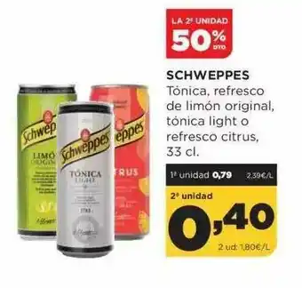 Alimerka La 2a Unidad 50% Dto. Schweppes Tónica Refresco De Limón Original Tónica Light O Refresco Citrus oferta