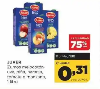 Alimerka La 2a Unidad 75% Dto. Juver Zumos Melocotón-uva Piña Naranja Tomate O Manzana oferta