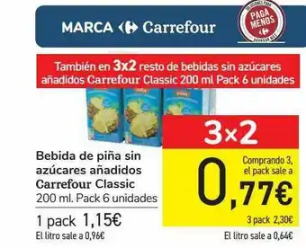 Carrefour Bebida De Piña Sin Azúcares Añadidos Carrefouir Classic oferta