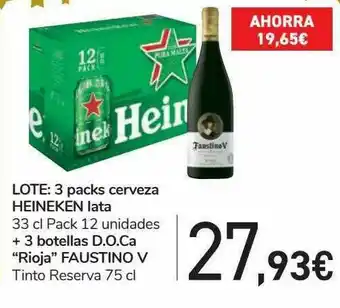 Carrefour Lote: 3 Pack Cerveza Heineken Lata 33 Cl Pack 12 Unidades + 3 Botellas D.o.ca oferta
