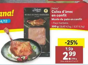 Lidl Deluxe Cuixa D'anèc En Confit Muslo De Pato En Confit oferta