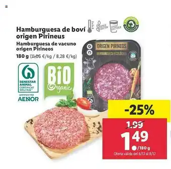 Lidl Hamburguesa De Boví Origen Pirineus oferta