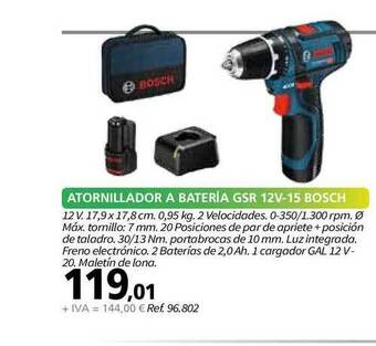 Coferdroza Atornillador A Bateria Gsr 12v 15 Bosch oferta