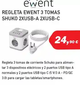 Microsshop EWENT Regleta 3 tomas shuko 2xusb-a 2xusb-c oferta