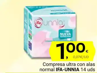 Supermercados Dani IFA-UNNIA Compresa ultra con alas normal oferta