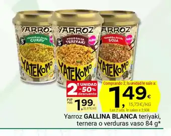 Supermercados Dani GALLINA BLANCA Yarroz teriyaki, ternera o verduras vaso oferta