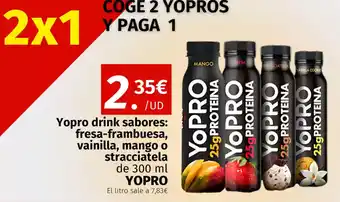 Maskom Supermercados YOPRO Yopro drink sabores: fresa-frambuesa, vainilla, mango o stracciatela oferta