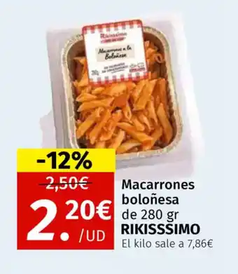 Maskom Supermercados RIKISSSIMO Macarrones boloñesa oferta