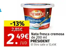 Maskom Supermercados PRESIDENT Nata fresca cremosa oferta