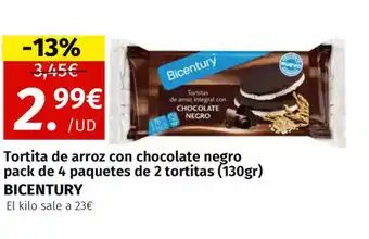 Maskom Supermercados BICENTURY Tortita de arroz con chocolate negro pack de 4 paquetes de 2 tortitas oferta