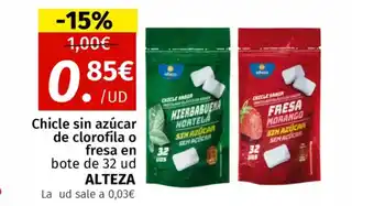 Maskom Supermercados ALTEZA Chicle sin azúcar de clorofila o fresa en bote de 32 ud oferta