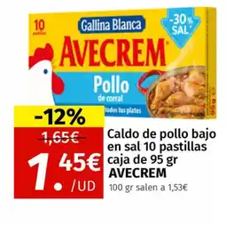 Maskom Supermercados AVECREM Caldo de pollo bajo en sal 10 pastillas oferta