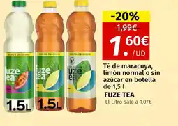 Maskom Supermercados FUZE TEA Té de maracuya, limón normal o sin azúcar en botella oferta