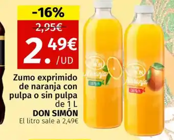 Maskom Supermercados DON SIMON Zumo exprimido de naranja con pulpa o sin pulpa oferta