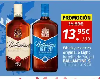 Maskom Supermercados BALLANTINES Whisky escoces original o Light oferta