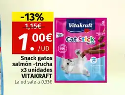 Maskom Supermercados VITAKRAFT Snack gatos salmón -trucha x3 unidades oferta