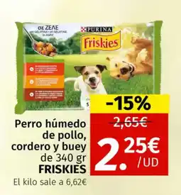 Maskom Supermercados FRISKIESFRISKIES Perro húmedo de pollo, cordero y buey oferta