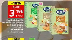 Maskom Supermercados HERO BABY Papilla infantil 8 cereales con galleta, con miel o fruta oferta