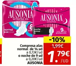 Maskom Supermercados AUSONIA Compresa alas normal de 14 ud oferta