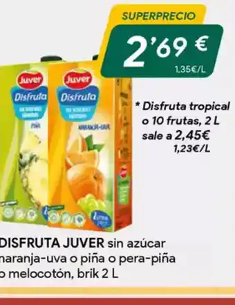 Masymas DISFRUTA JUVER sin azúcar naranja-uva o piña o pera-piña o melocotón oferta