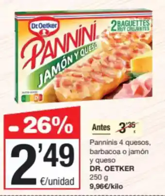 SPAR Fragadis DR OETKER Panninis 4 quesos, barbacoa o jamón y queso oferta