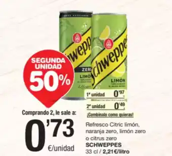 SPAR Fragadis SCHWEPPES Refresco Citric limón, naranja zero, limón zero o citrus zero oferta