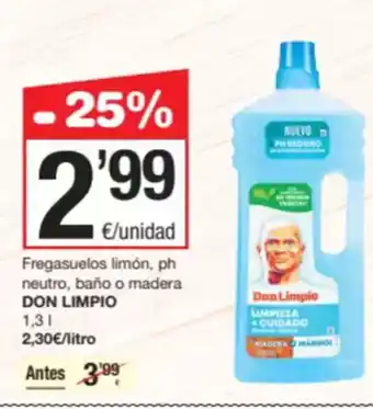 SPAR Fragadis DON LIMPIO Fregasuelos limón, ph neutro, baño o madera oferta