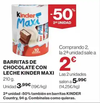 Supercor Exprés KINDER MAXI Barritas de chocolate con leche oferta