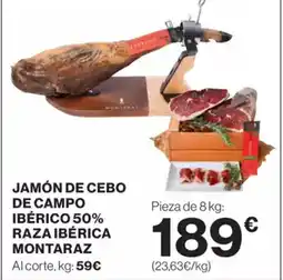 El Corte Inglés Jamón de cebo de campo ibérico 50% raza ibérica montaraz oferta