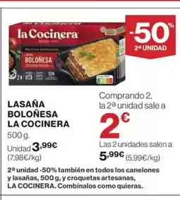 El Corte Inglés LA COCINERA Lasaña boloñesa oferta